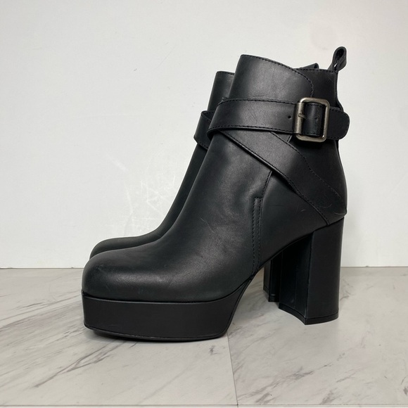 Jeffrey Campbell Amuse Black Leather Square Toe Heeled Platform Boot 7 - Picture 15 of 15
